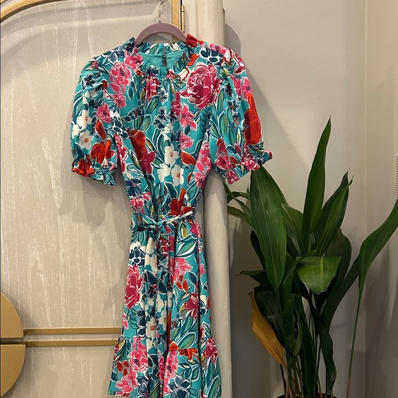 THML Women's Floral Mini Dress - Red and Green - Picture 4 of 9